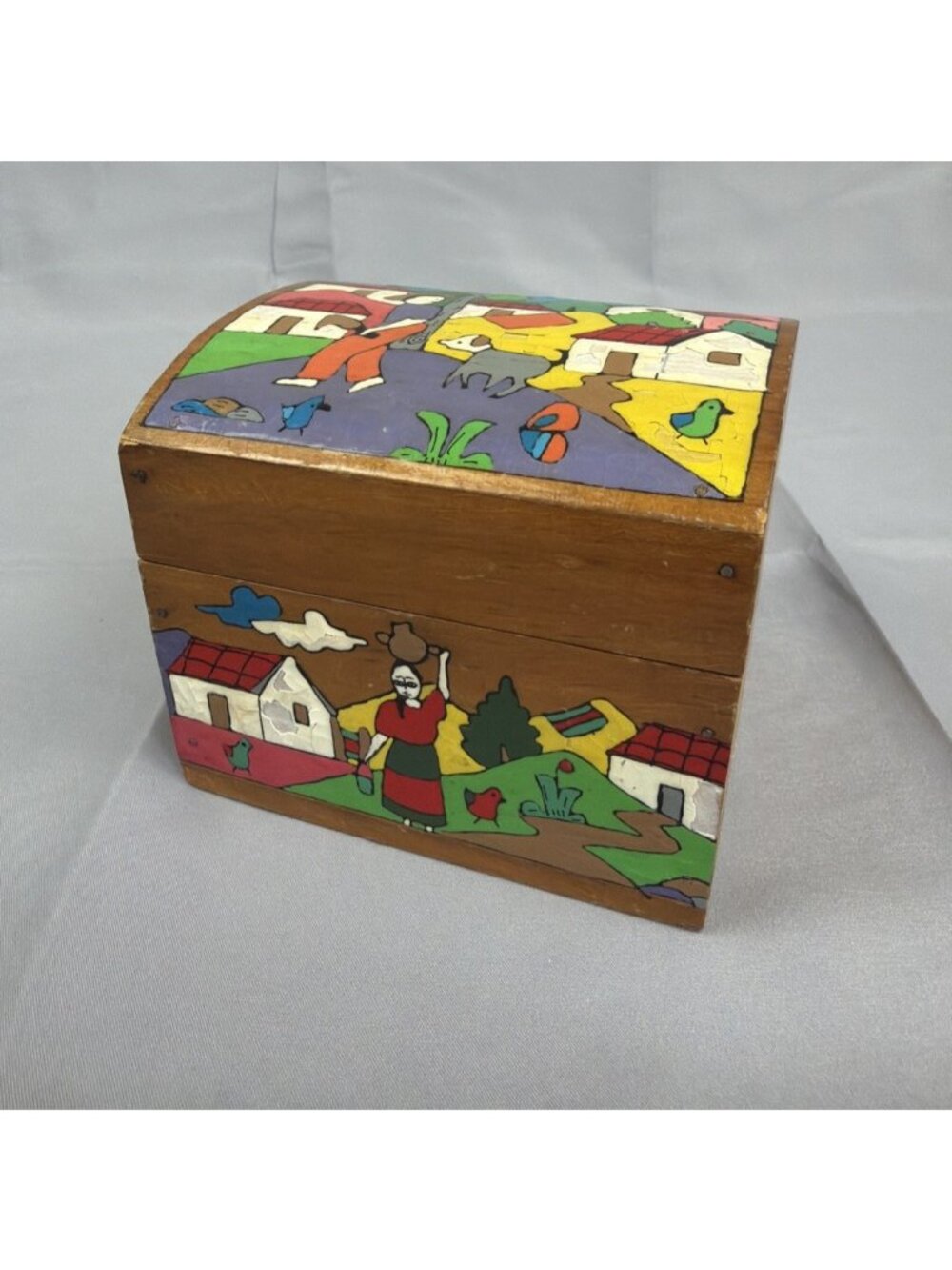 Vintage La Palma Box El Salvador Hand Painted Folk Art Keepsake Trinket